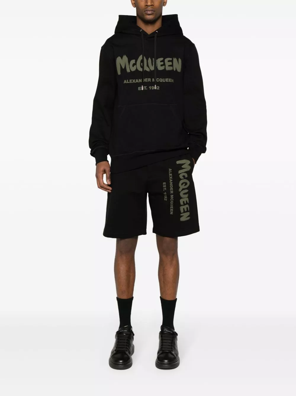 Cheap Alexander McQueen Graffiti logo-print cotton hoodie Men 0129