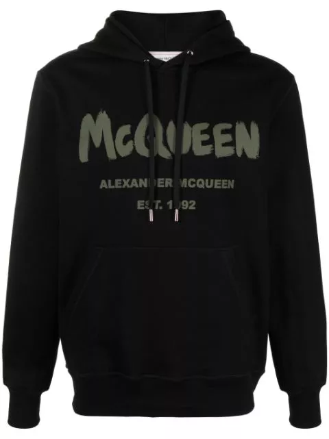 Cheap Alexander McQueen Graffiti logo-print cotton hoodie Men 0129