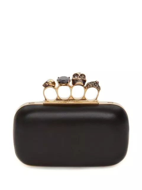 Affordable Alexander McQueen leather Skull Four-Ring clutch bag Women 0130