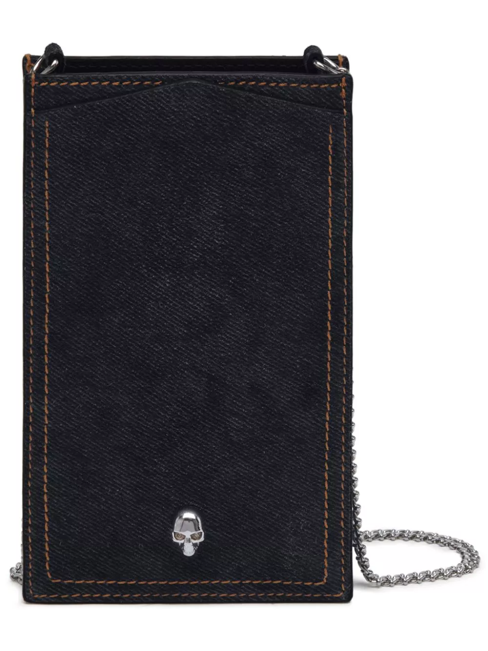 Cheap Alexander McQueen skull-detail denim phone holder Women 0131