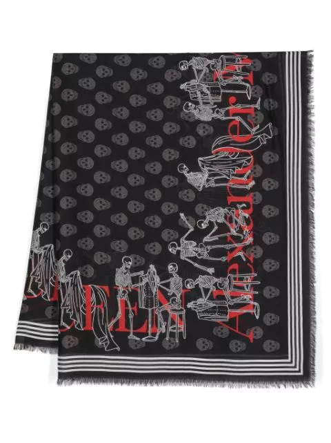 Cheap Alexander McQueen skull-print fringed scarf Men 0119