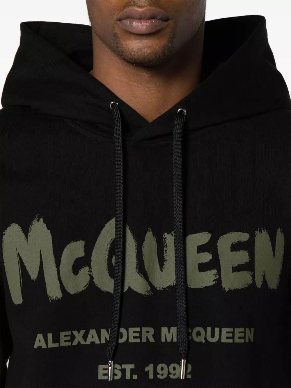 Cheap Alexander McQueen Graffiti logo-print cotton hoodie Men 0129