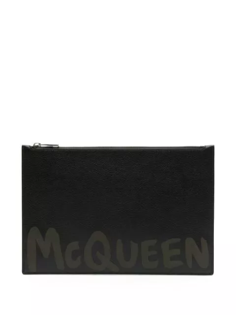 Alexander McQueen logo-print leather clutch bag Men 0115